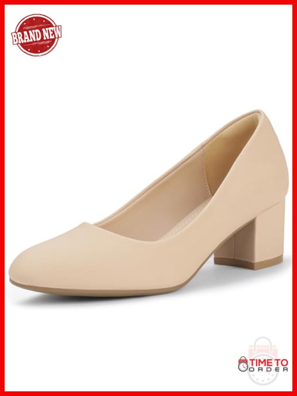 IDIFU Women's Closed Toe Low Block Heel Pumps Faux Leather Comfortable Work